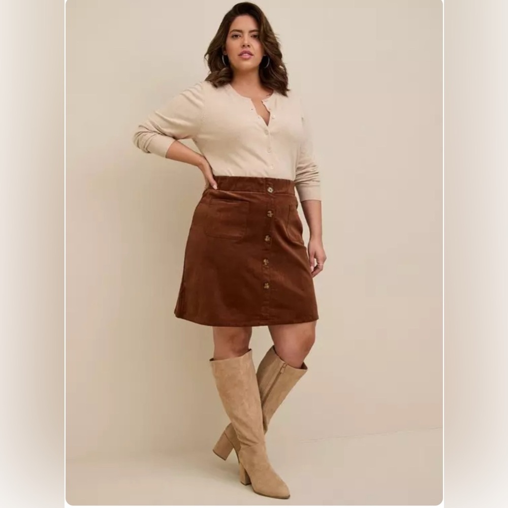 NWT Torrid Mini Corduroy Button‎ Front Skirt Brown Winter Preppy Women’s L (12)